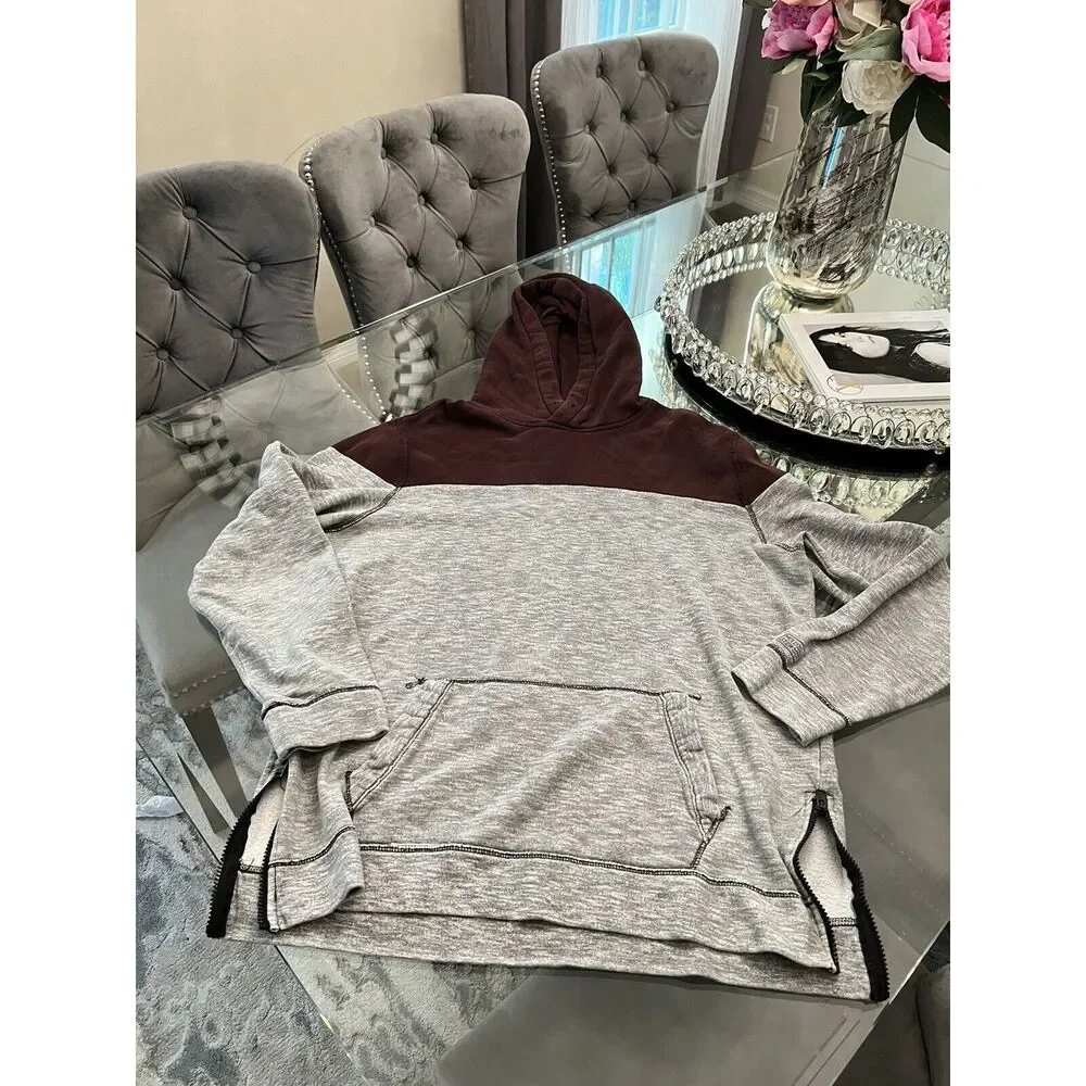 Hollister Hoodie Mens Adult XL Pullover Zippered Sides Maroon Gray Sweater